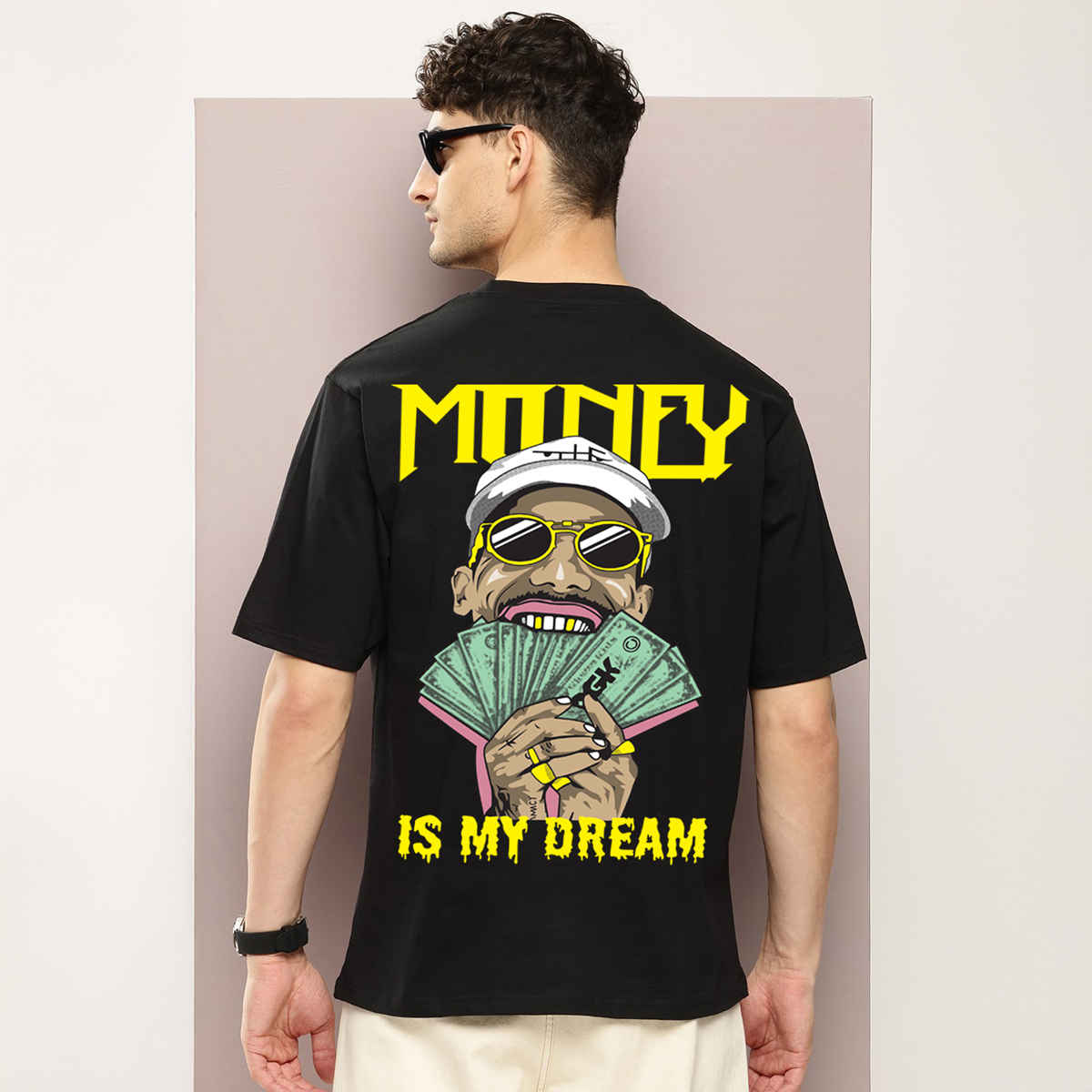 BENNY BROOKS Men's Round Neck half sleeve Oversized T-shirt |AA(ARN)BLACK169 | Black - M