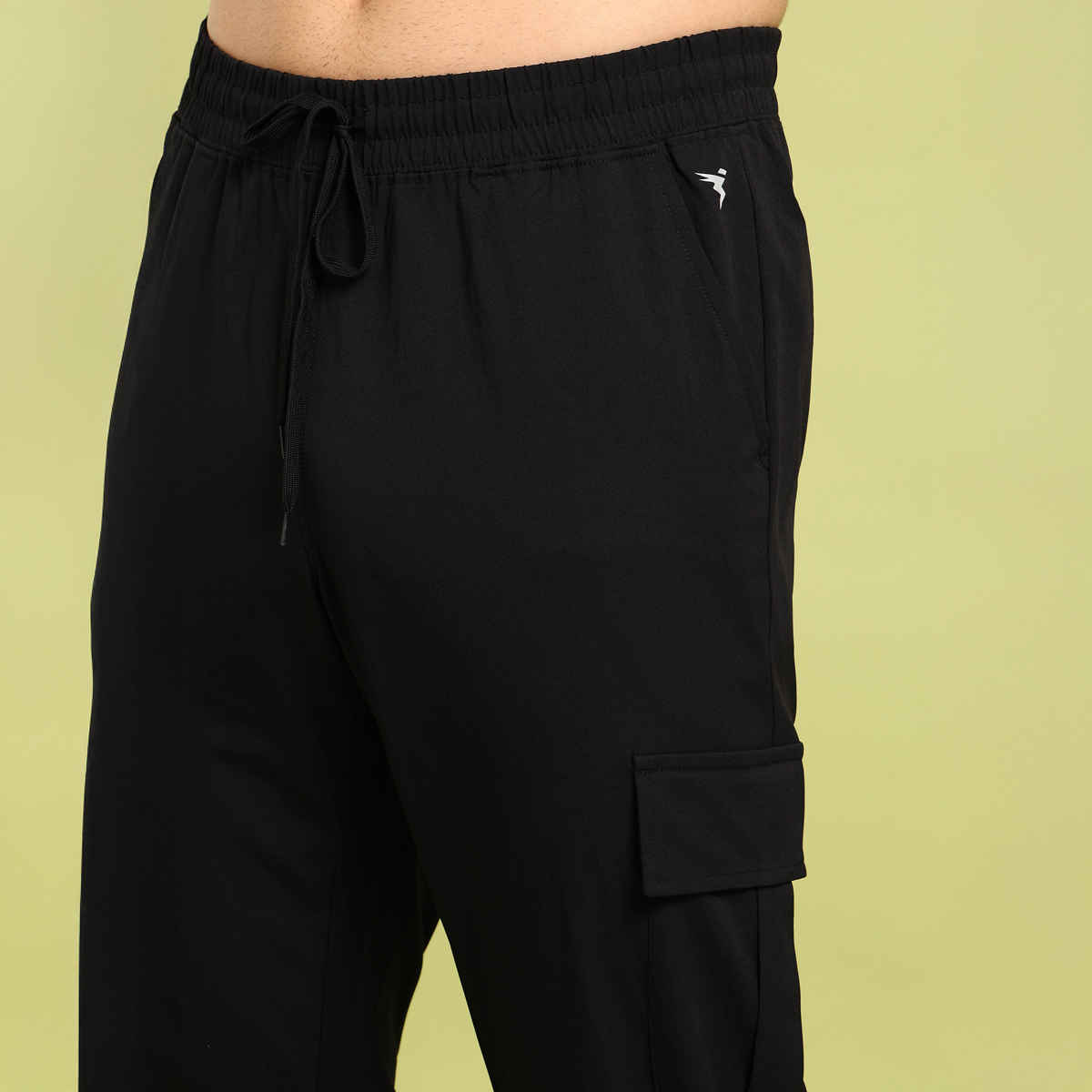 Technosport Men Poly Solid Relax Fit Sports Cargo Trackpants with TS FLEXI | Black | L