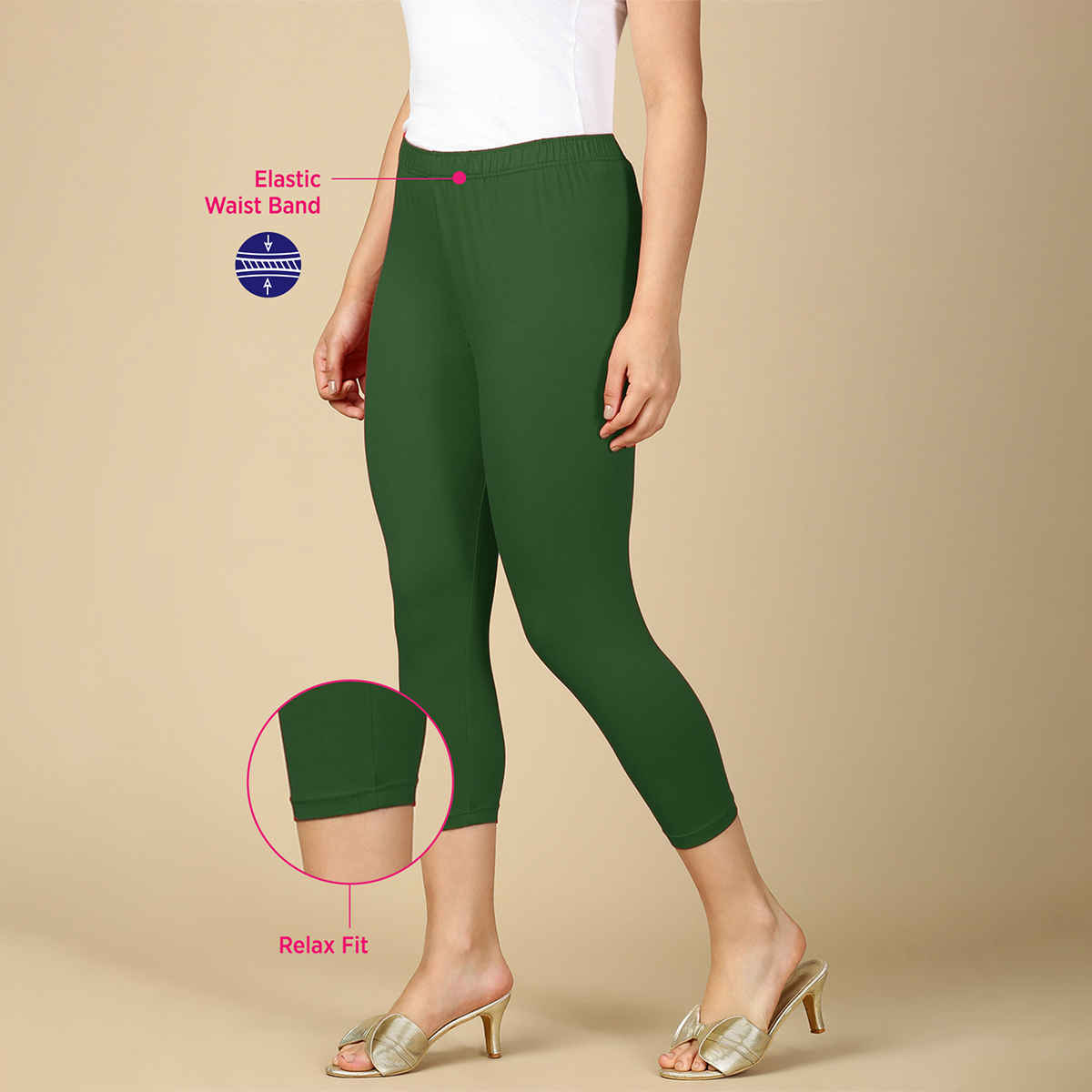 PYNK By Lux Cozi Super Soft 360 Stretch Premium Cotton Capri | Bottle Green | Free Size