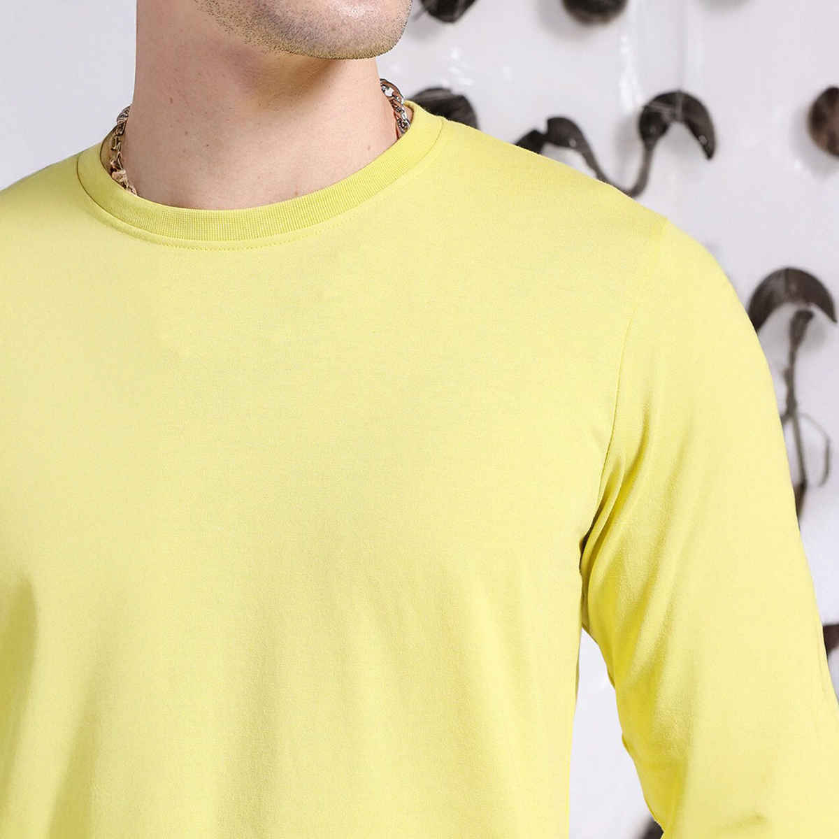 The Indian Garage Co Men Casual Regular Fit Super Lemon Solid Full Sleeve T-Shirt - L
