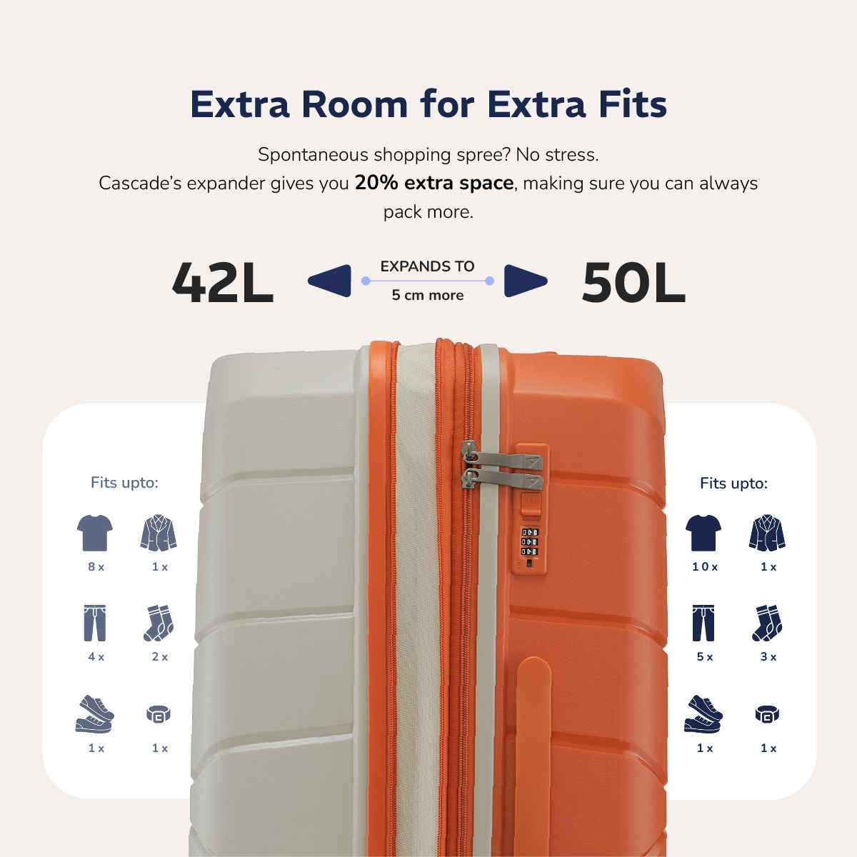 Provogue Cascade Hard-Sided PP Cabin Luggage Trolley Bag | Timberwolf Grey-Burnt Orange - 55 cm