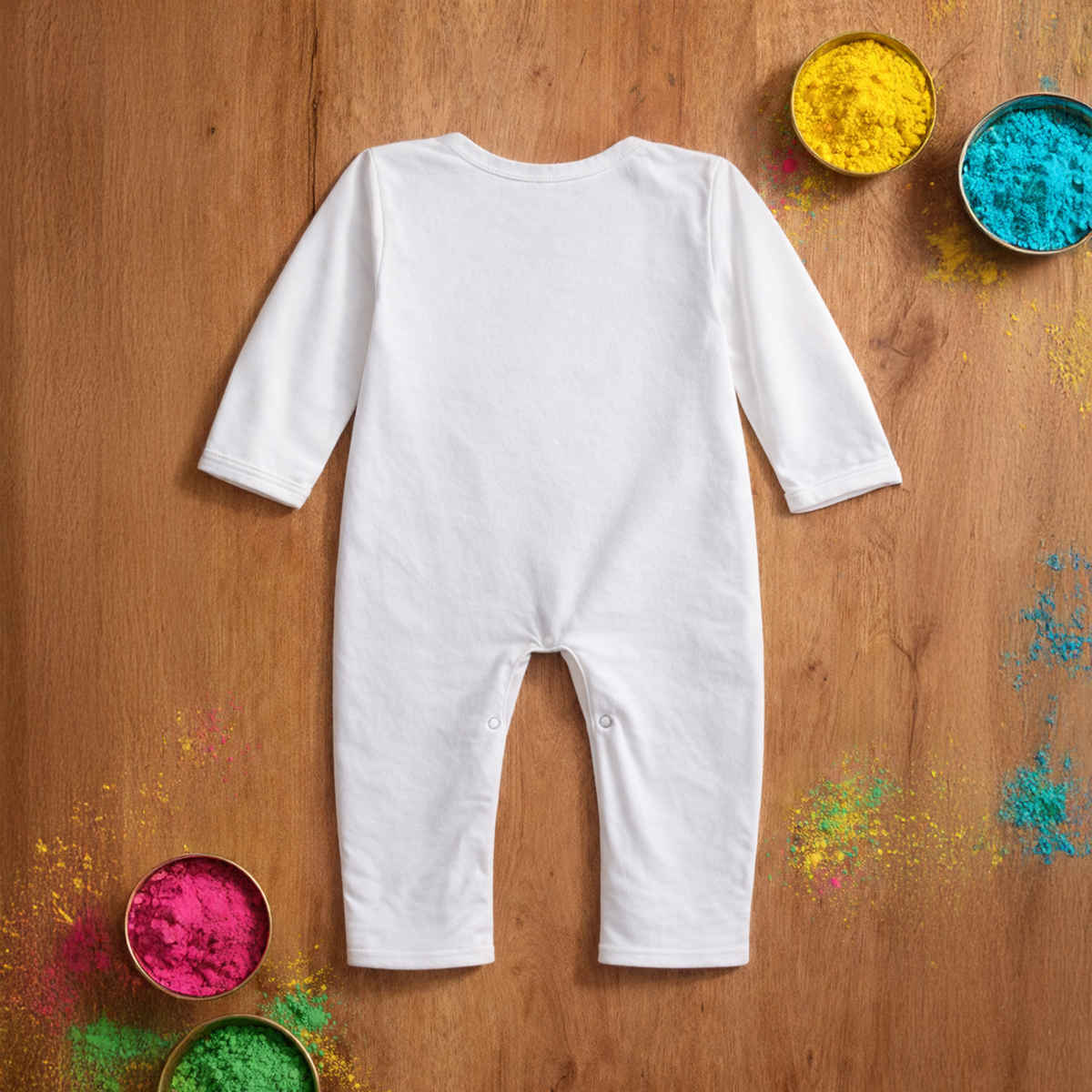Trampoline Cotton My First Holi Baby Romper with Colorful Elephant Print | White - 6-9 Months