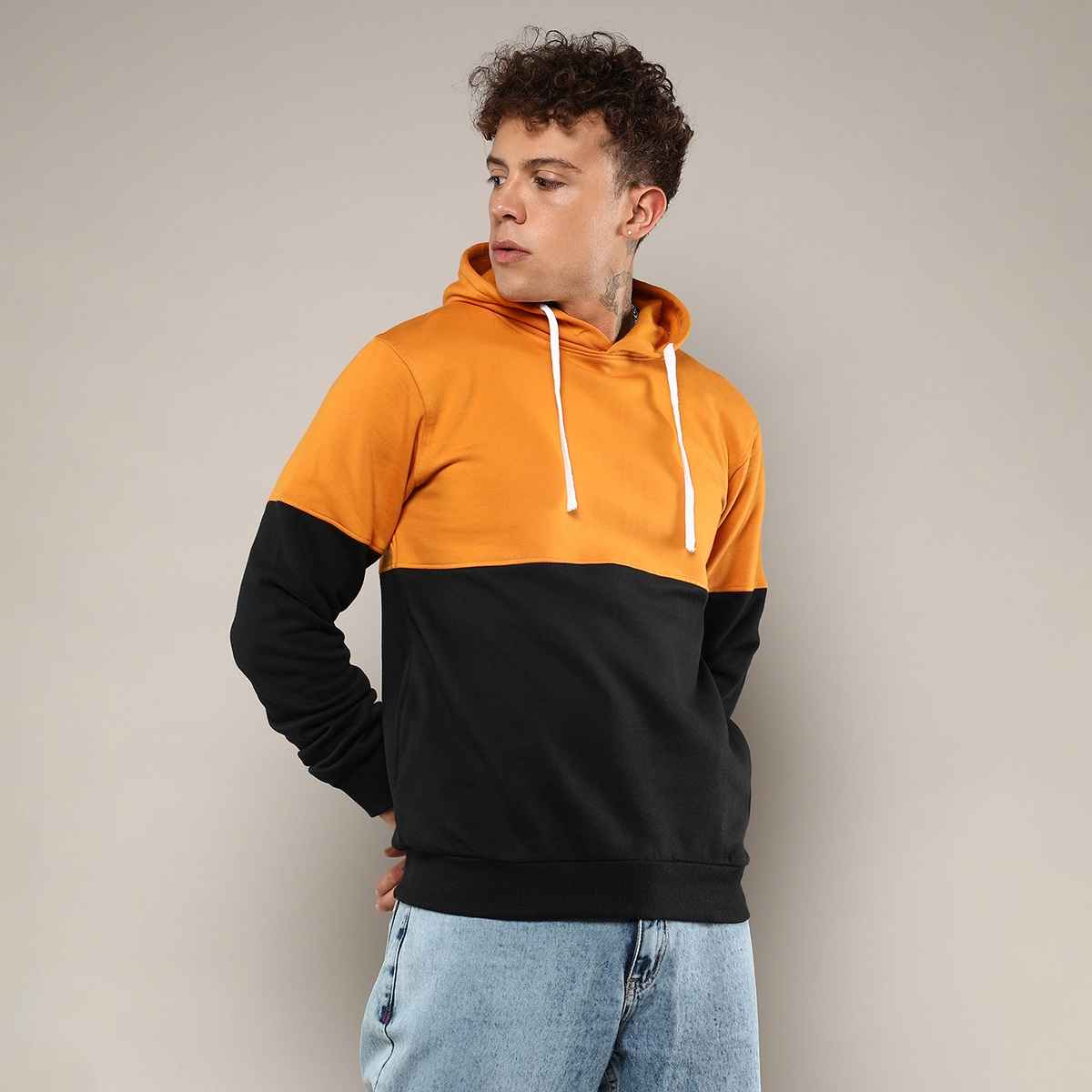 Campus Sutra Men's Stylish Hoodie | Mustard - XL