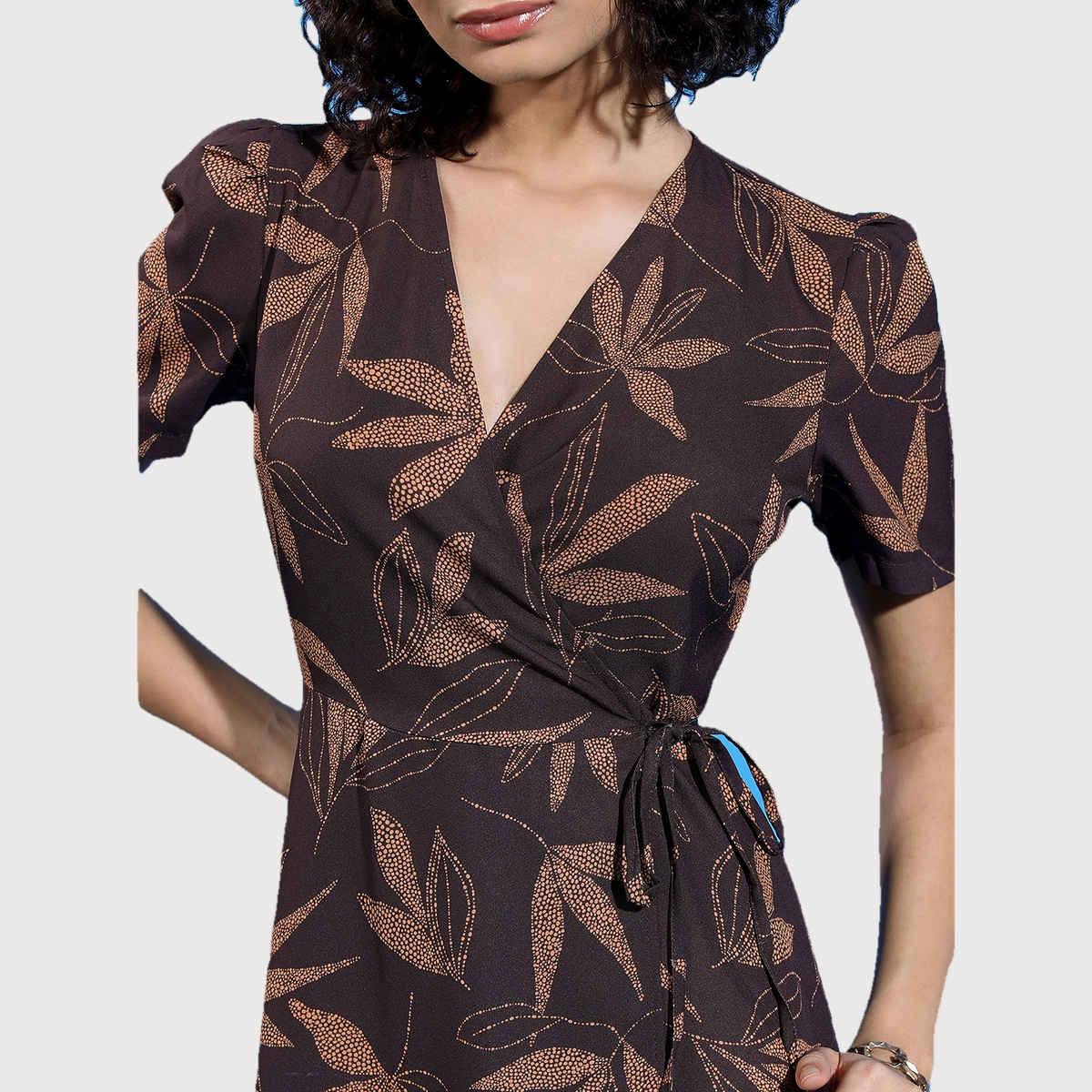 Ketch Women's Printed Fit & Flare V-Neck Wrap Dress | Brown - S