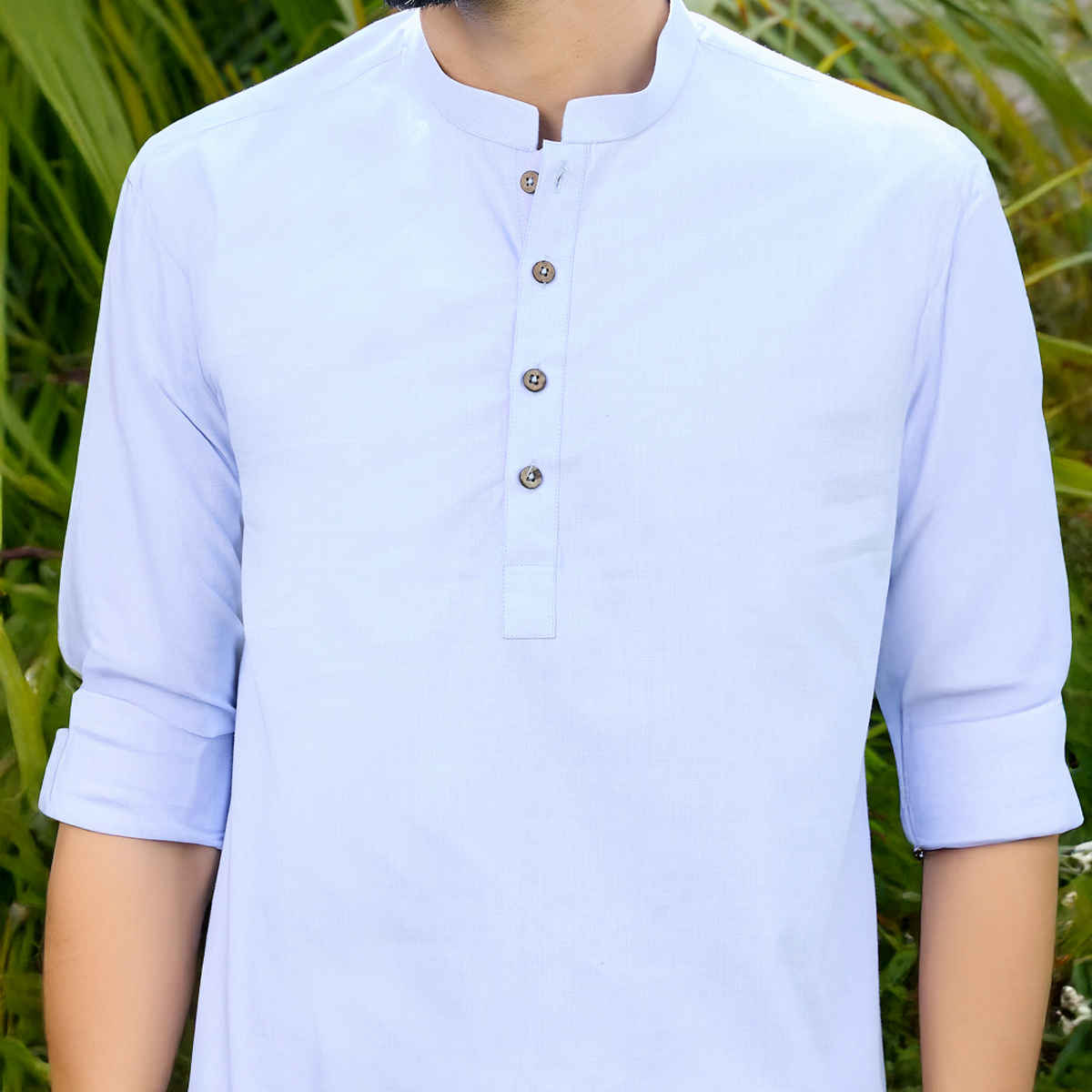 See Designs Men's Solid Cotton Short Kurta | Blue - XL