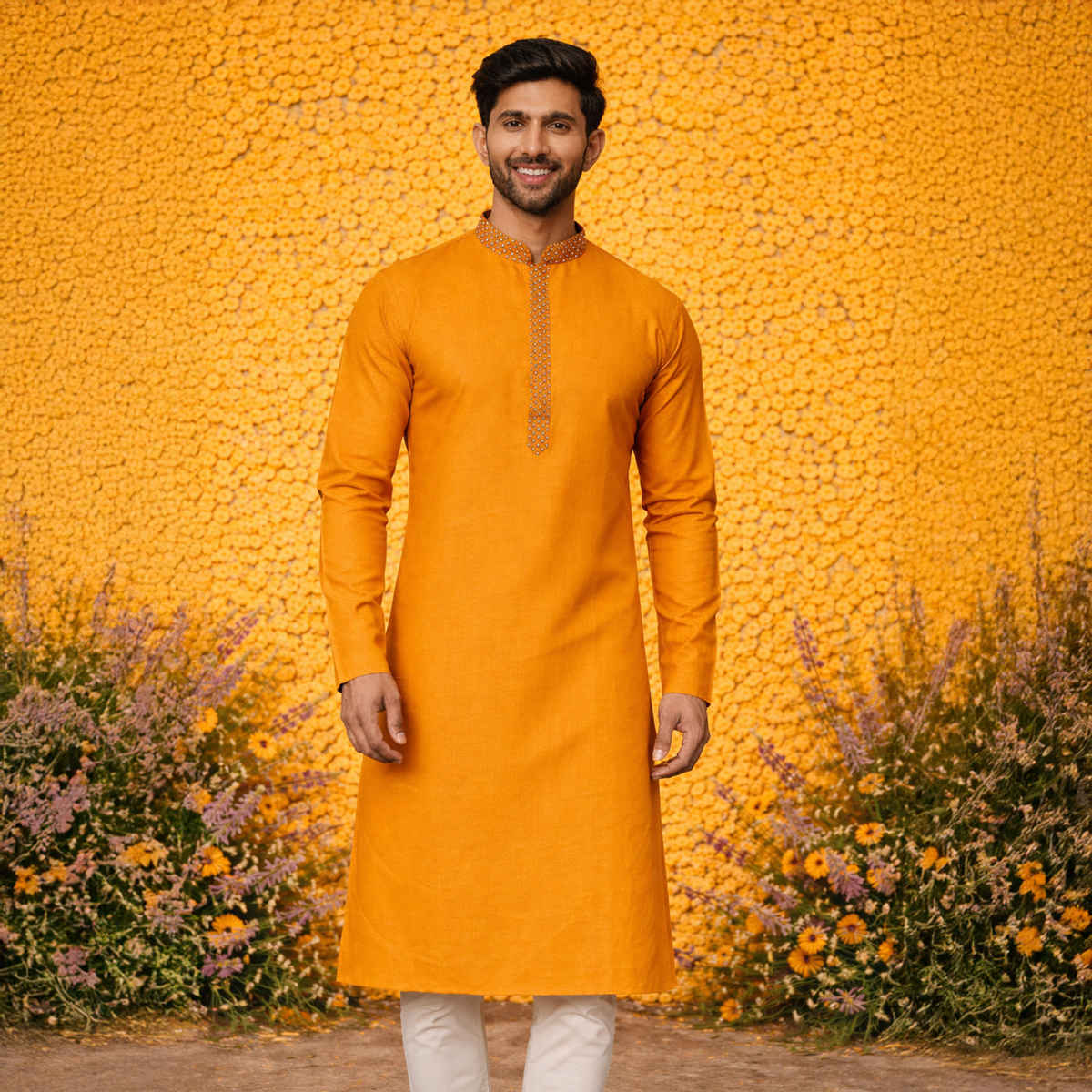 Vastramay Men's Cotton Blend Kurta for Eid | Rust - XL