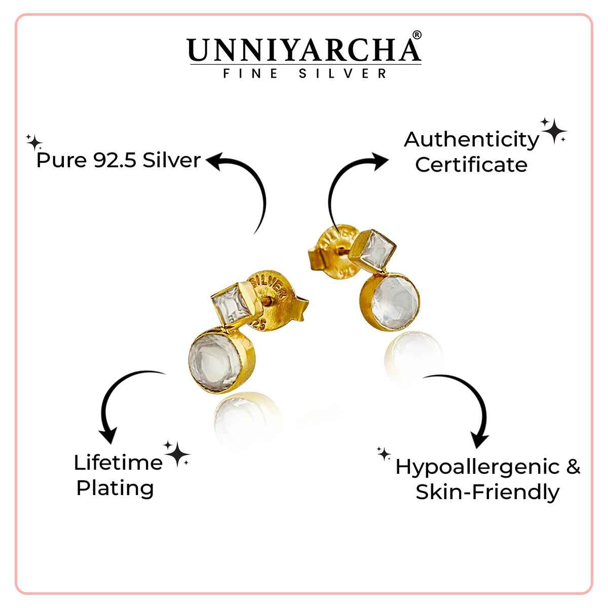 Unniyarcha 92.5 Silver White Stone Earrings