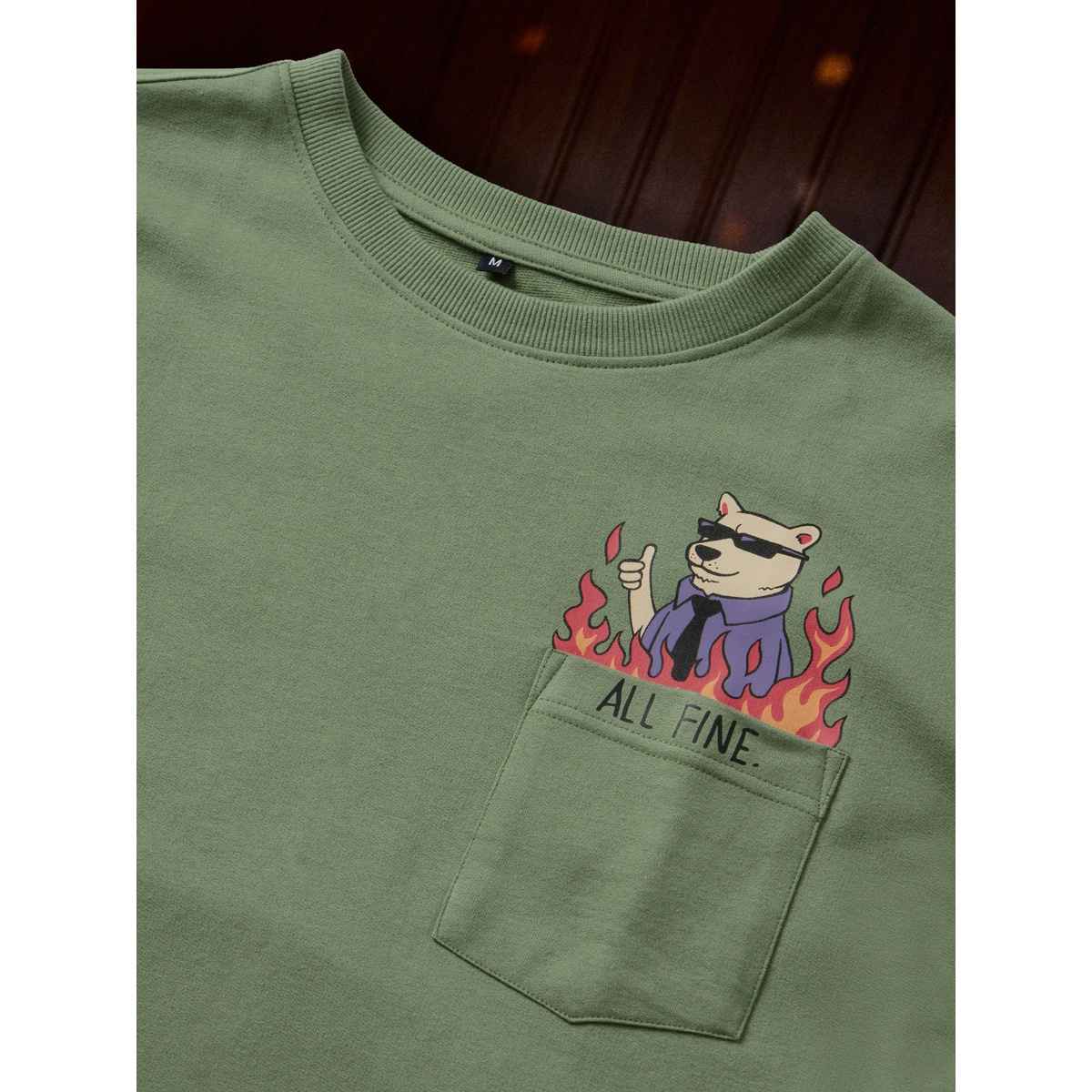 The Souled Store Men's Ted The Stoner All Fine Oversized T-shirt | Green - M