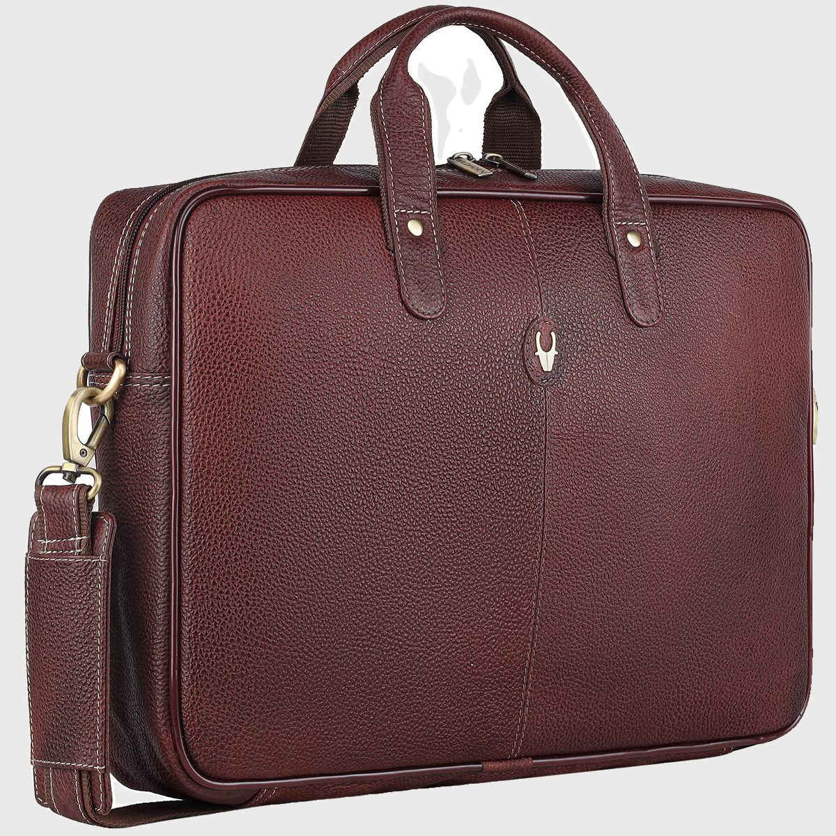 Wildhorn Men's Solid Leather 25 L Laptop Bag | Maroon - 15.6 Inches