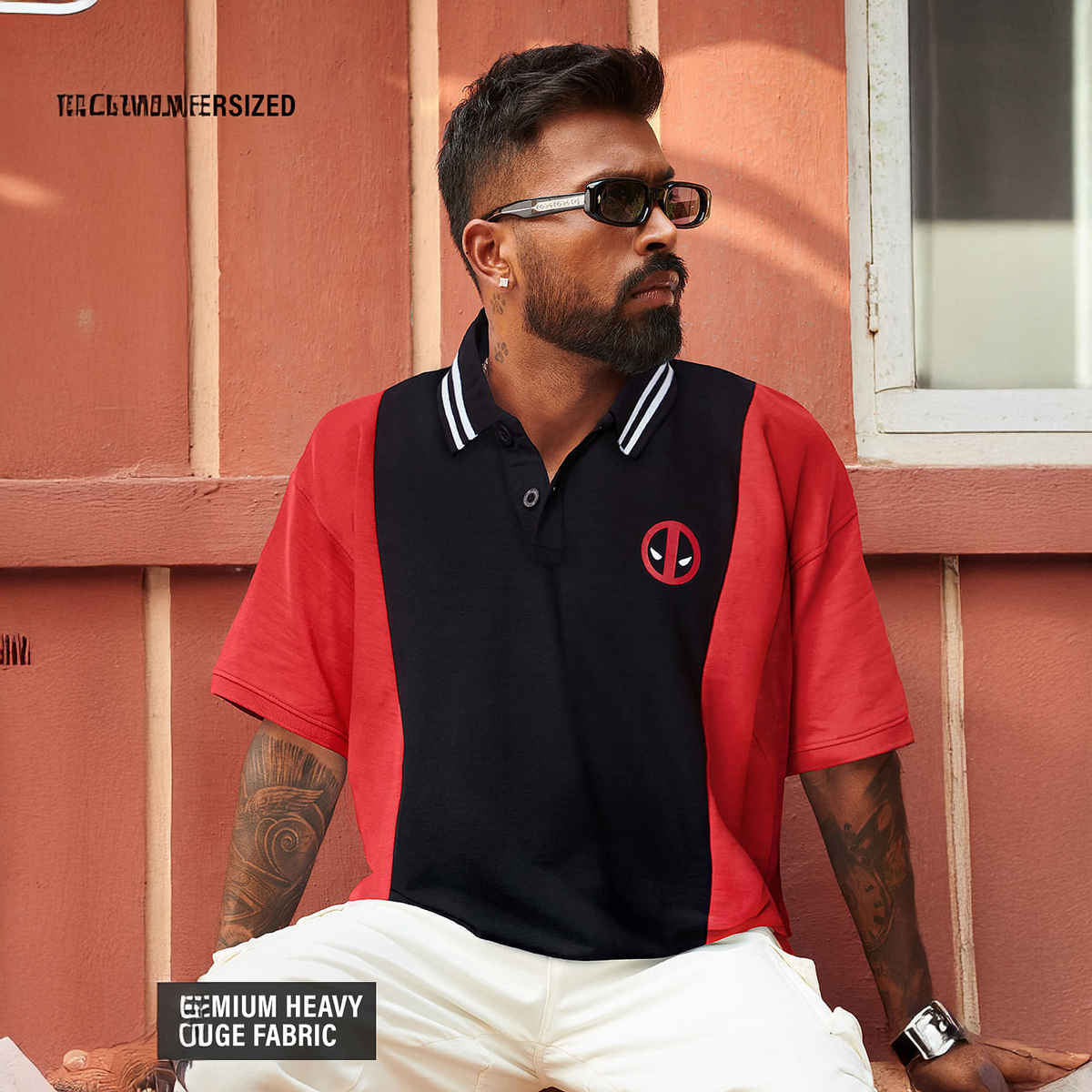 The Souled Store Men's Deadpool Logo Oversized Polo | Red - S