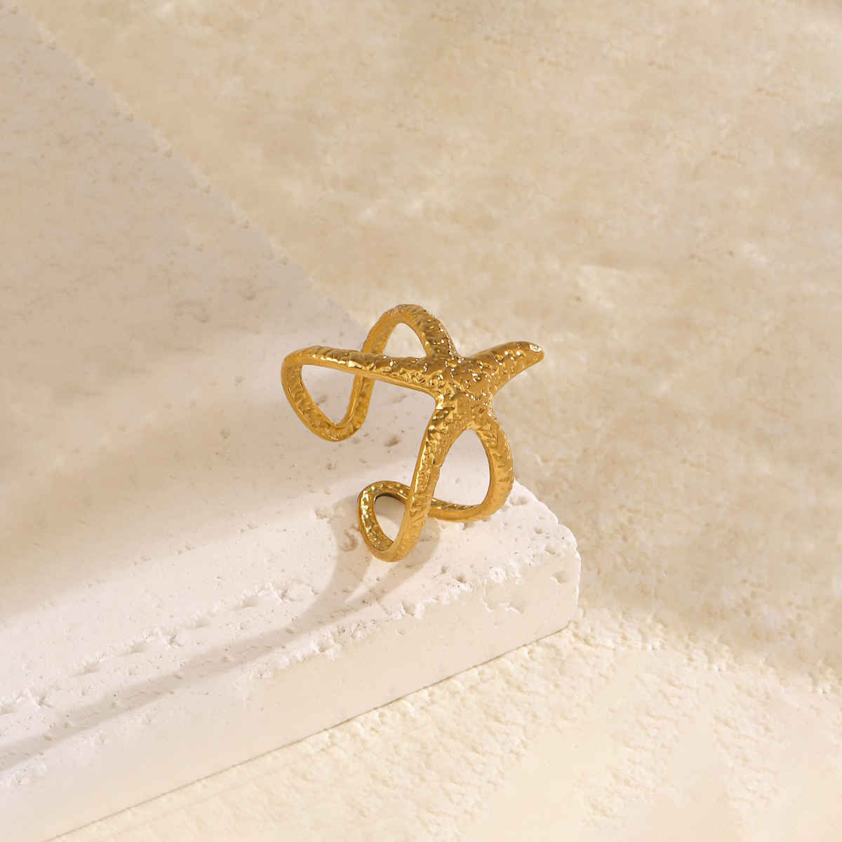 Label She Gold Plated Stainless Steel Star Themed Contemporary Ring | LS-RNG-72189