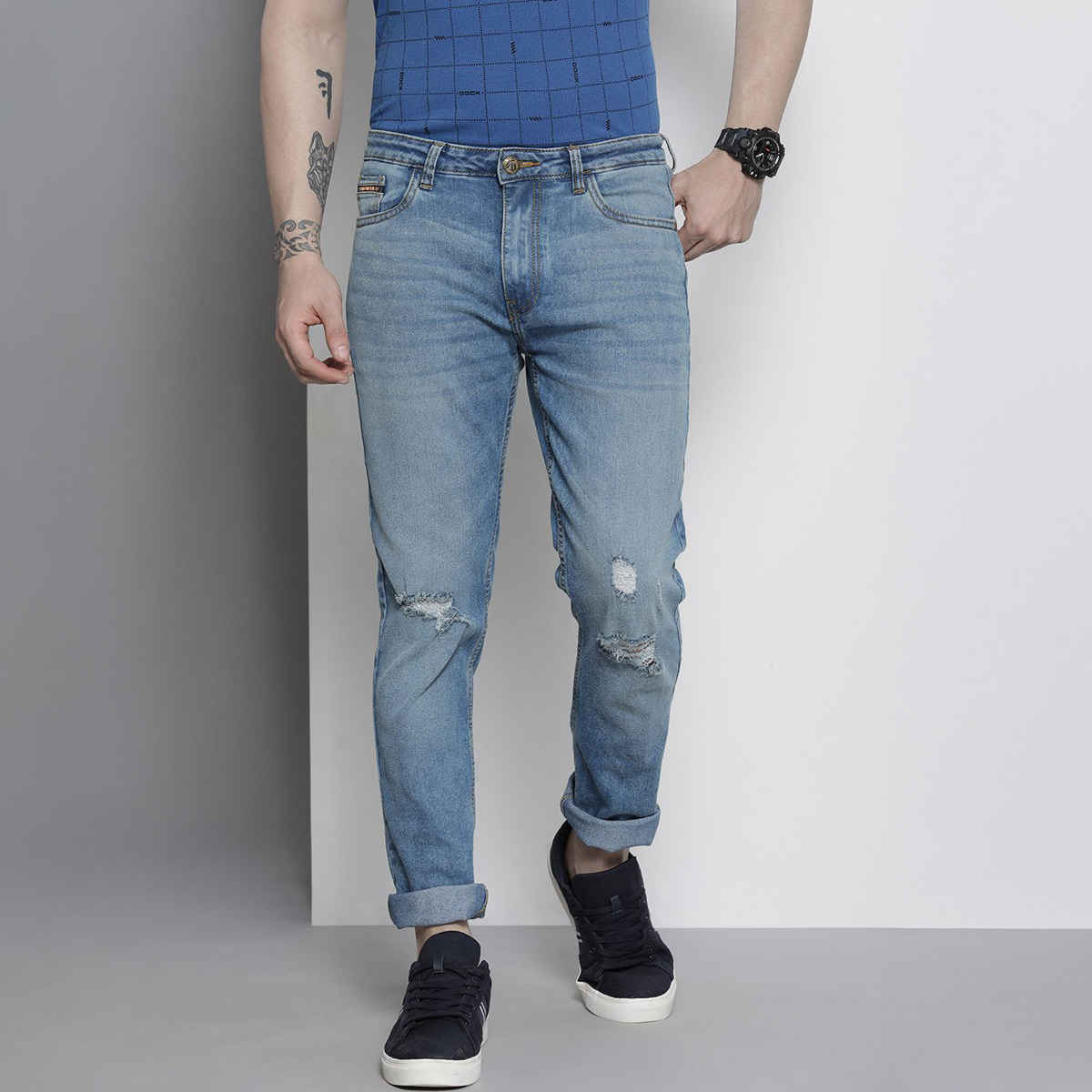 The Indian Garage Co Men's Solid Casual Jeans | G-101| Blue - 30