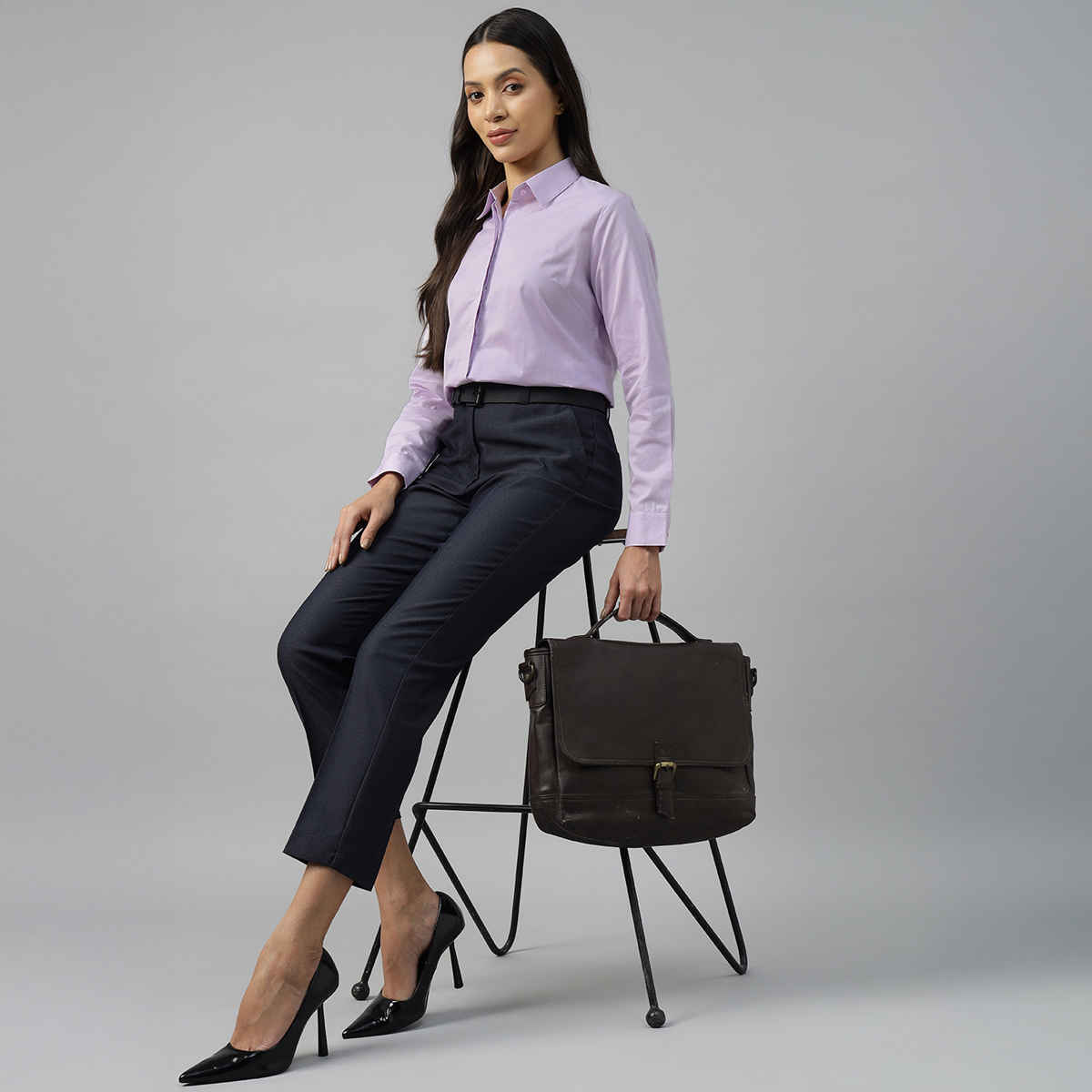 Hancock Women Lavender Solid Regular Fit Pure Cotton Formal Shirt | L