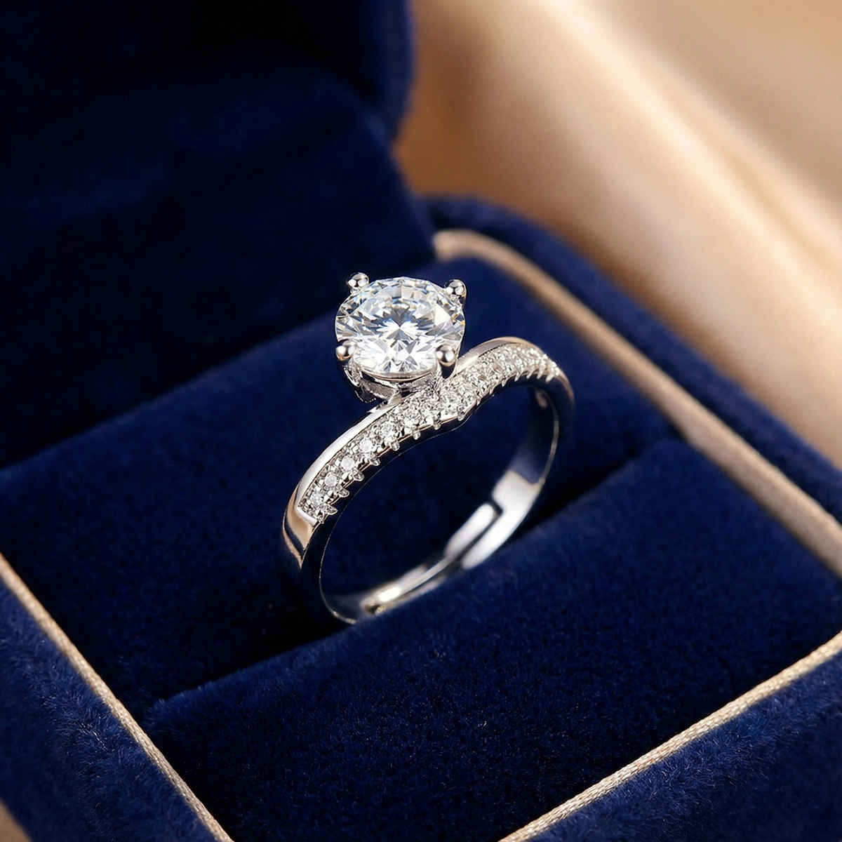 Label She Silver Plated AD Solitaire Adjustable Ring | LS-RNG-5205