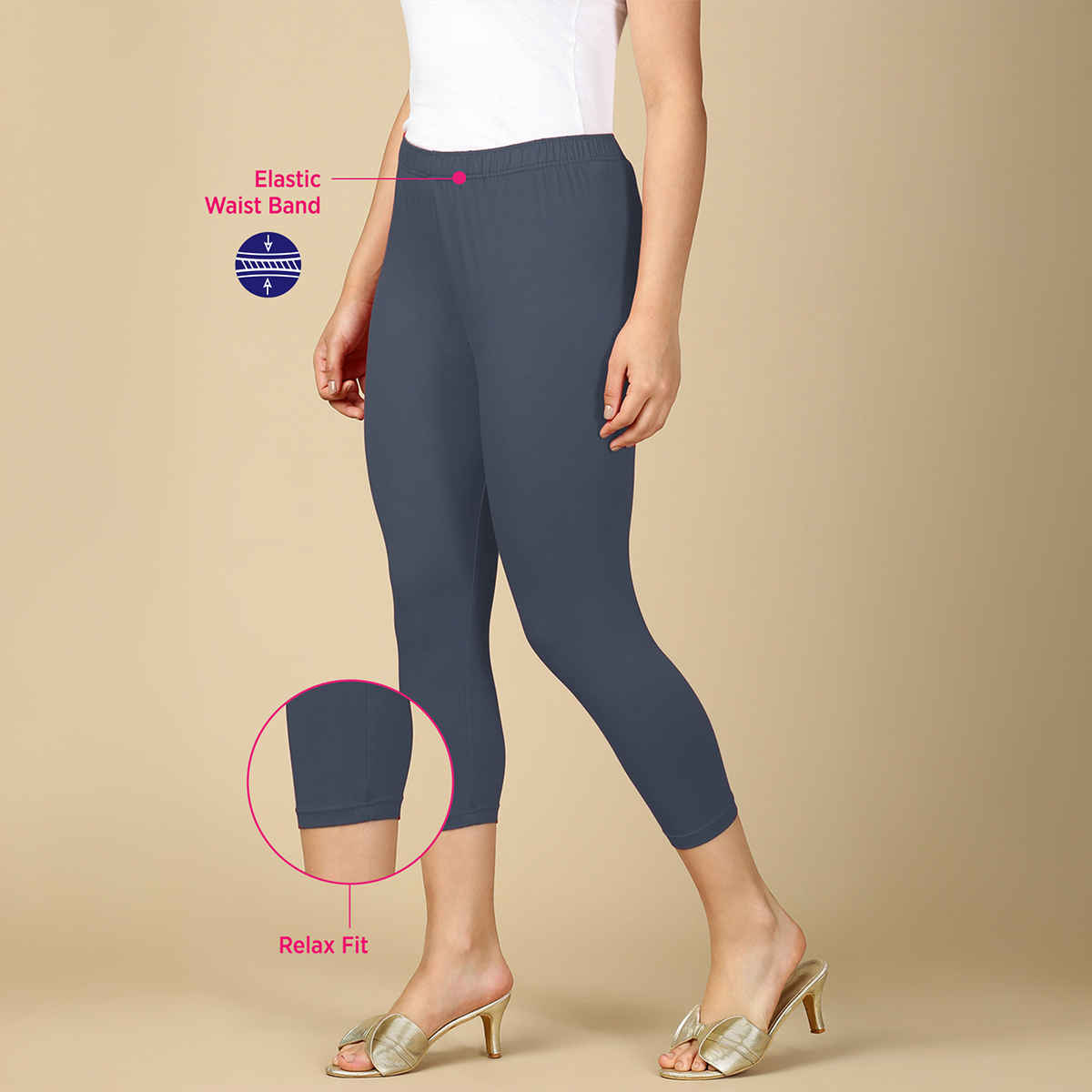 PYNK By Lux Cozi Super Soft 360 Stretch Premium Cotton Capri | Grey | Free Size