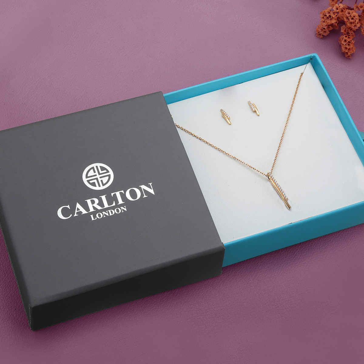 Carlton London 18K Rose Gold-Plated CZ-Studded Jewellery Set | SB121761N+E