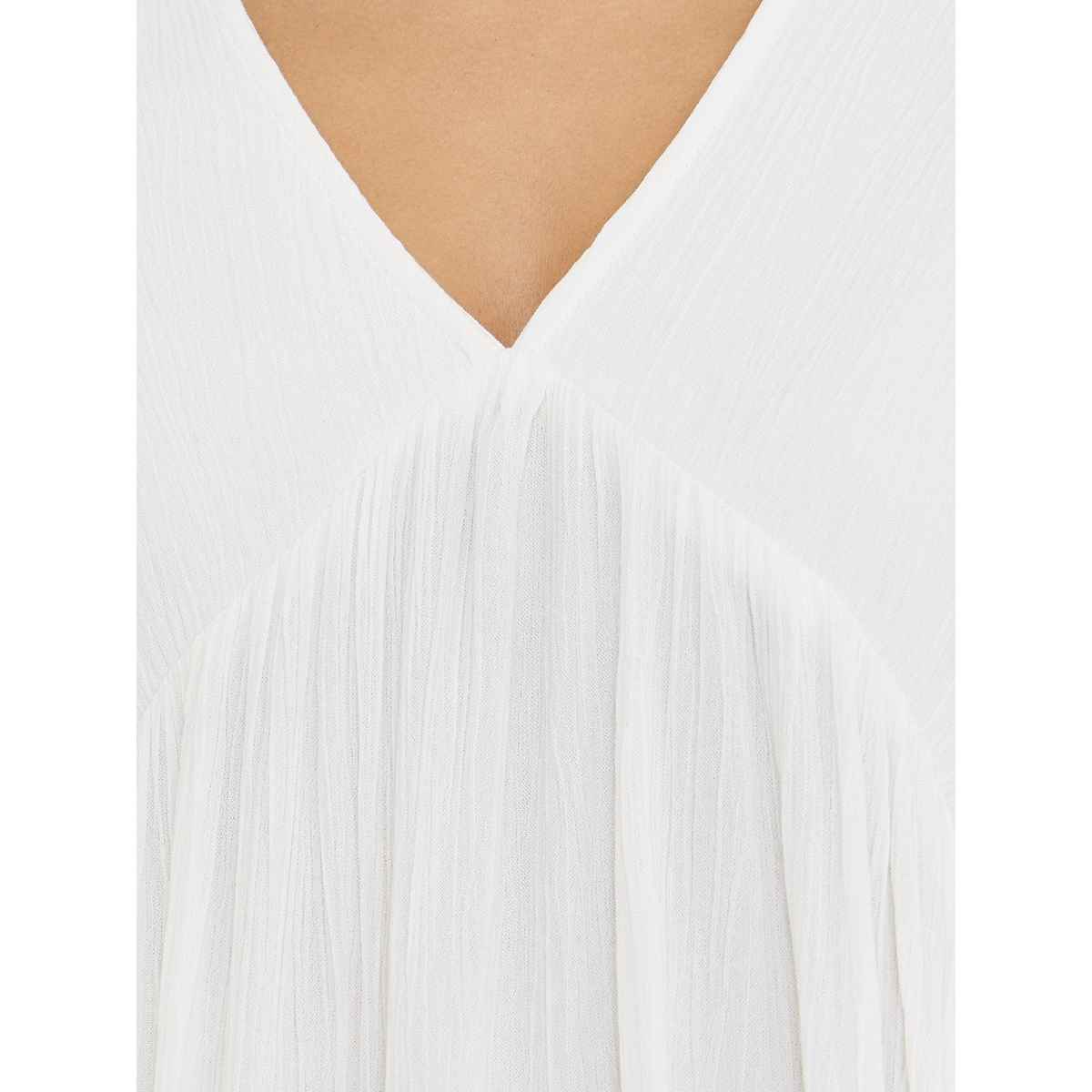 Styli Women's A-Line Top with V-Neck and Bell Sleeves | White - M