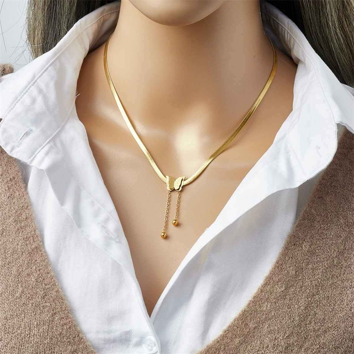 Fashion Frill Women's Butterfly Pendant Chain Gold Onesize