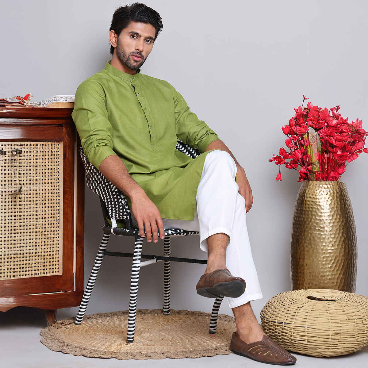Jompers Men's Kurta | KO 5144 | Olive - S