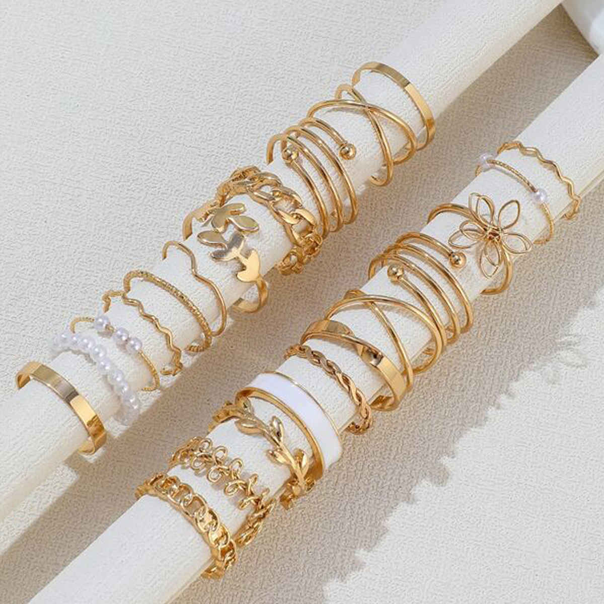 Jewels Galaxy Set Of 21 Gold-Plated Stackable Finger Rings (1 Pack 21 Rings)