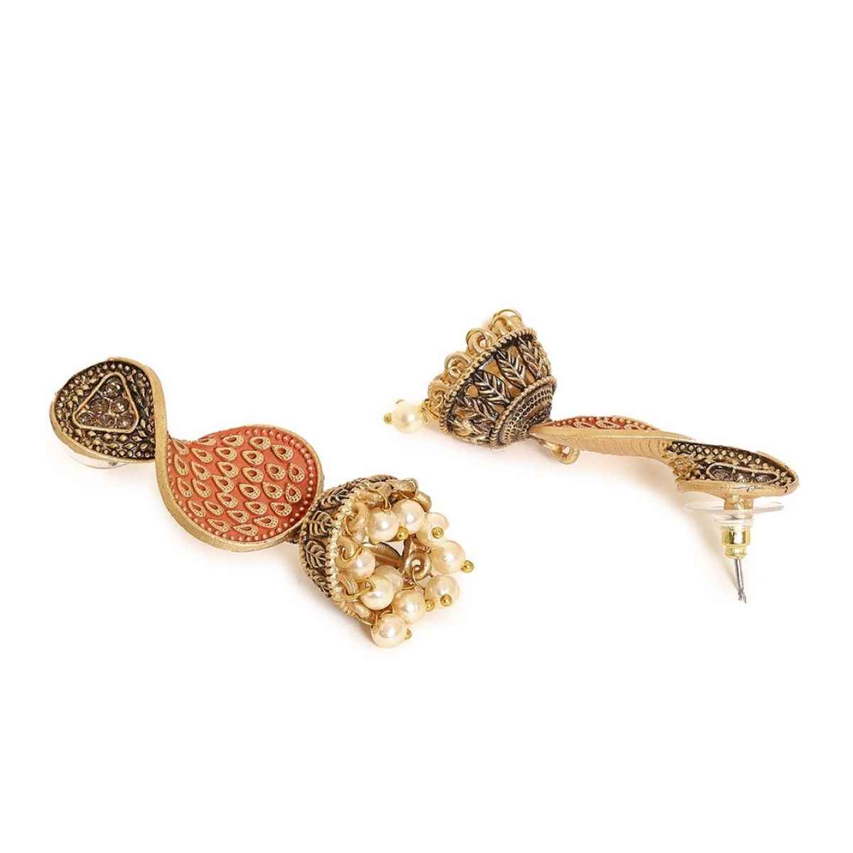Priyaasi Priyaasi Dangling Orange Elegance Jhumka Earrings