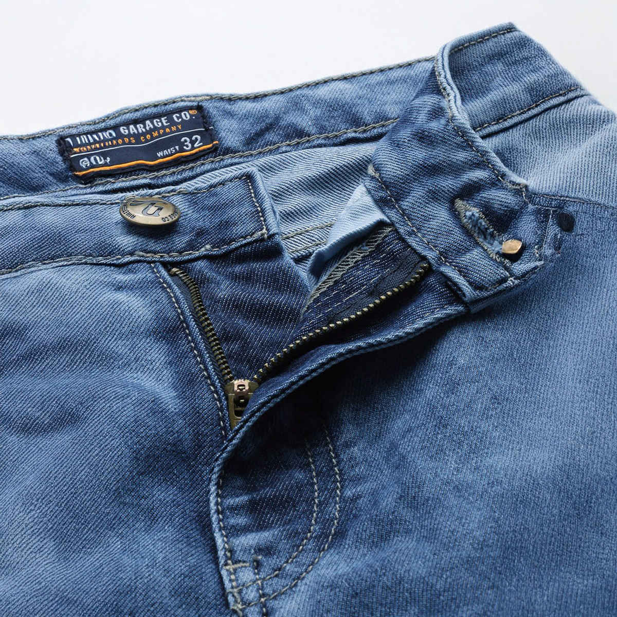 The Indian Garage Co Men's G-131 Dad Fit Solid Casual Jeans | Light Blue | 32