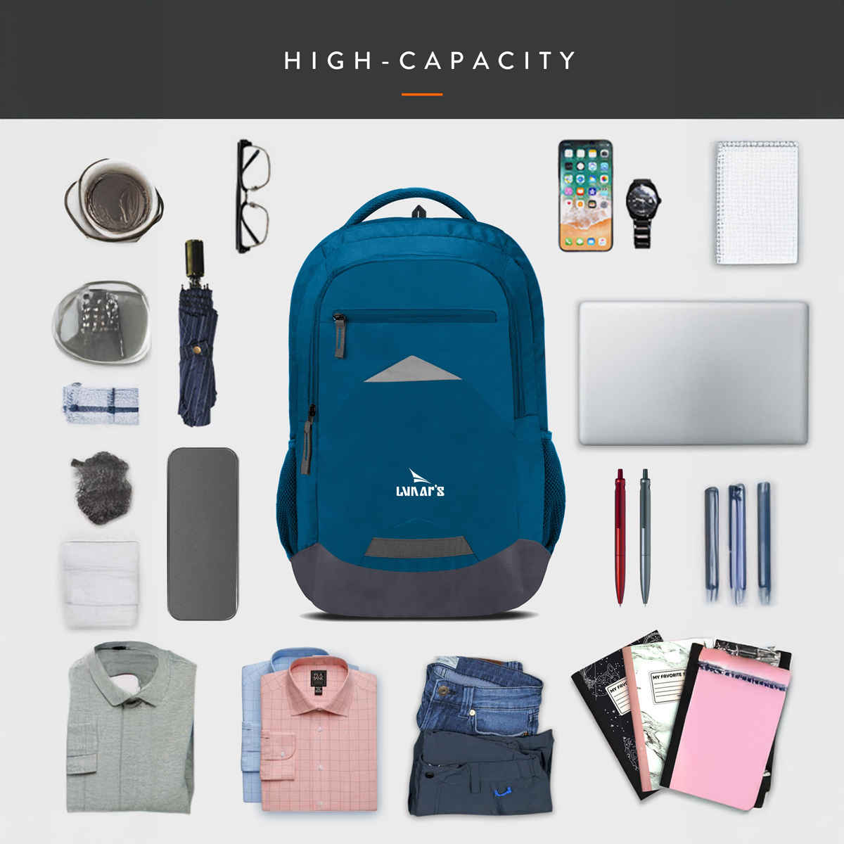 Lunar's Unisex Solid Polyester 48 L Laptop Backpack | Blue and Grey