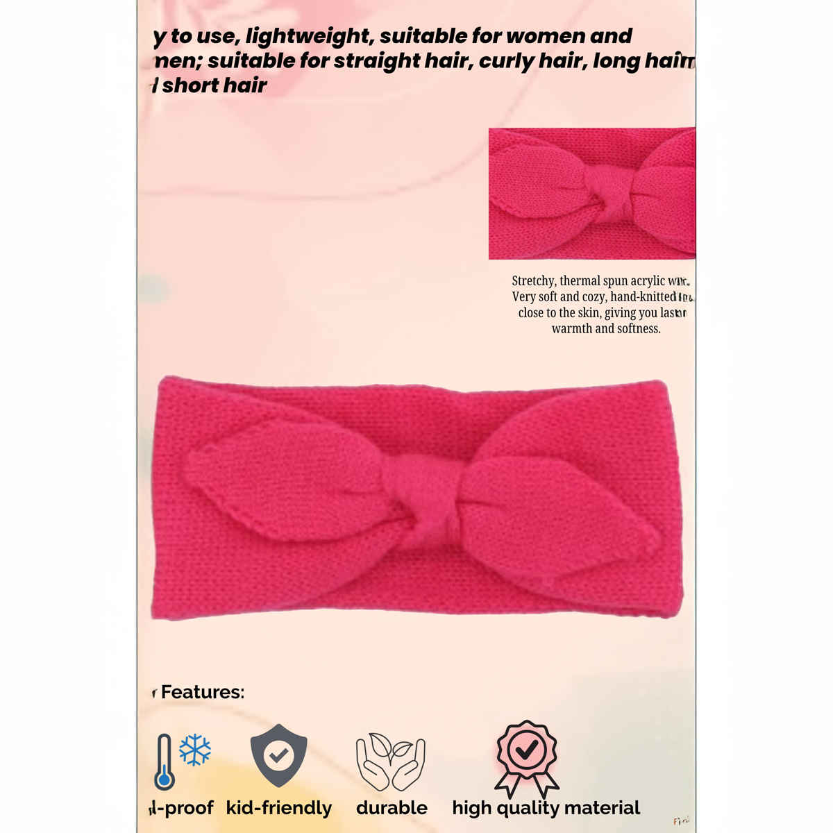 Fabseasons Women's Solid Wool Headband | Pink | 2 - 10 years