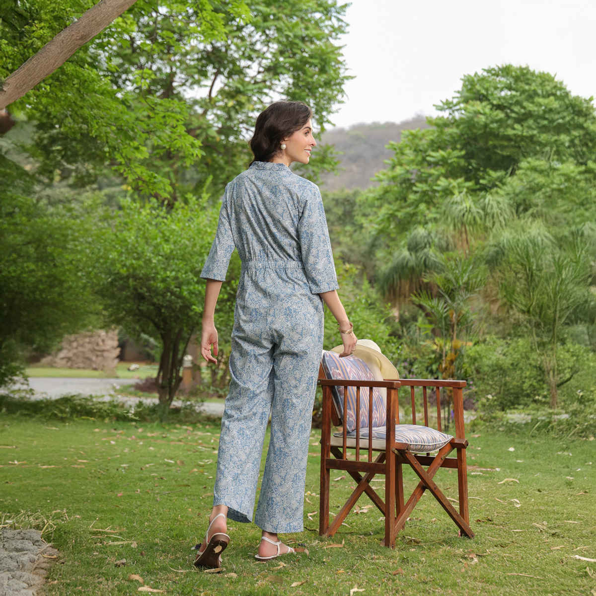 Jisora Women's Cotton Flex Jumpsuit (JS2552) | Blue - S