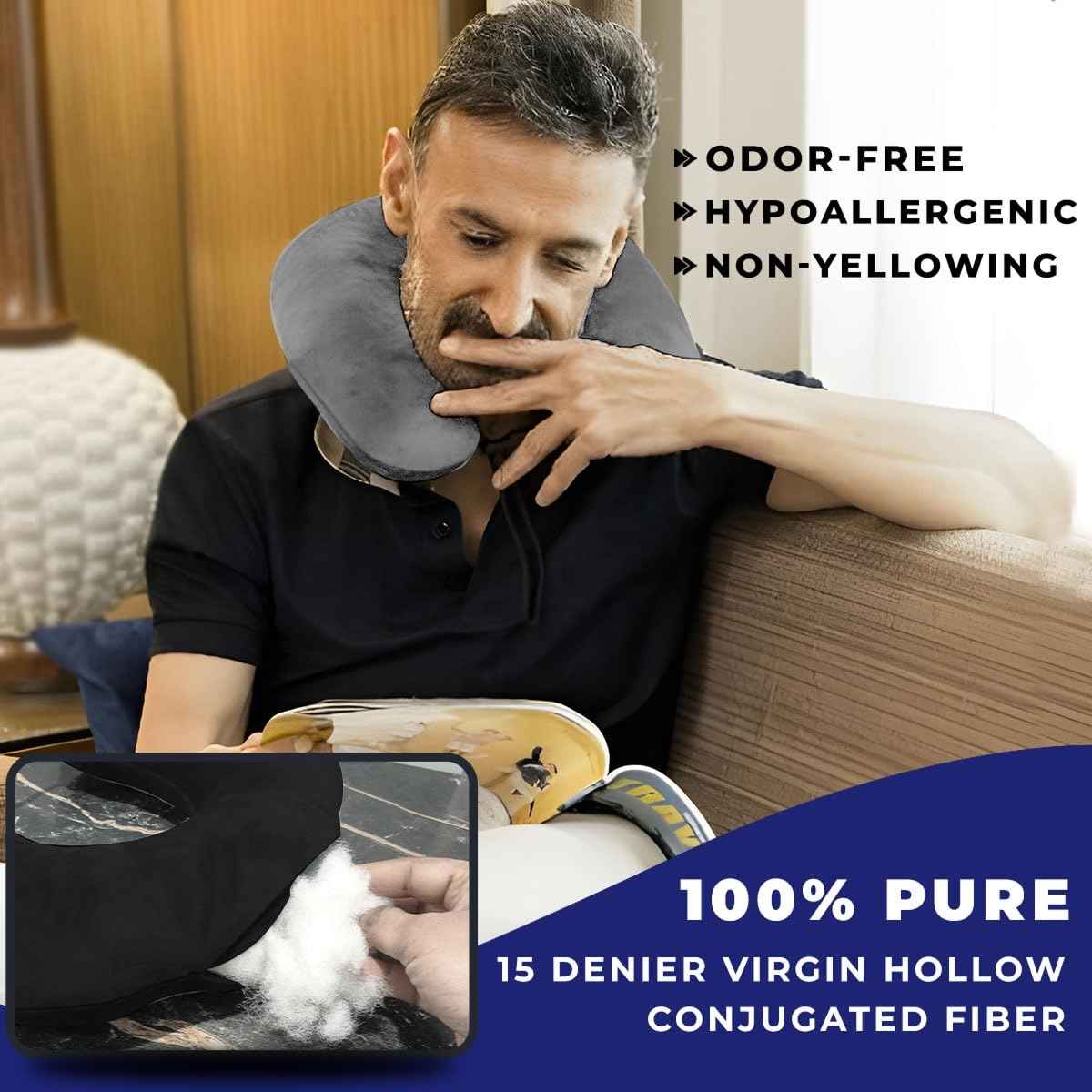 Trajectory Unisex Solid Polyester Neck Pillow with Eye Mask | Black and Grey - One Size