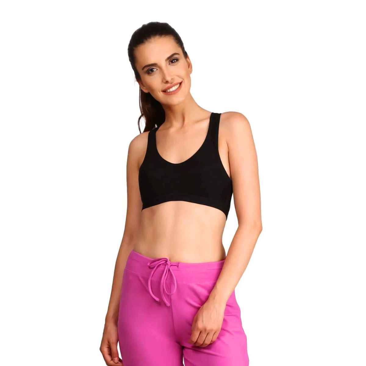 Jockey 1378 Women's Wirefree Padded Cotton Full Coverage Active Bra | Racerback | Black | M
