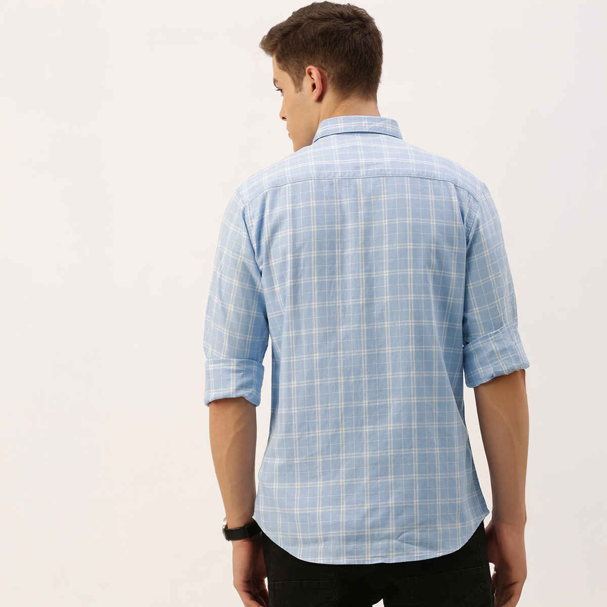 The Indian Garage Co Men's Slim Fit Checkered Casual Shirt | Blue - S