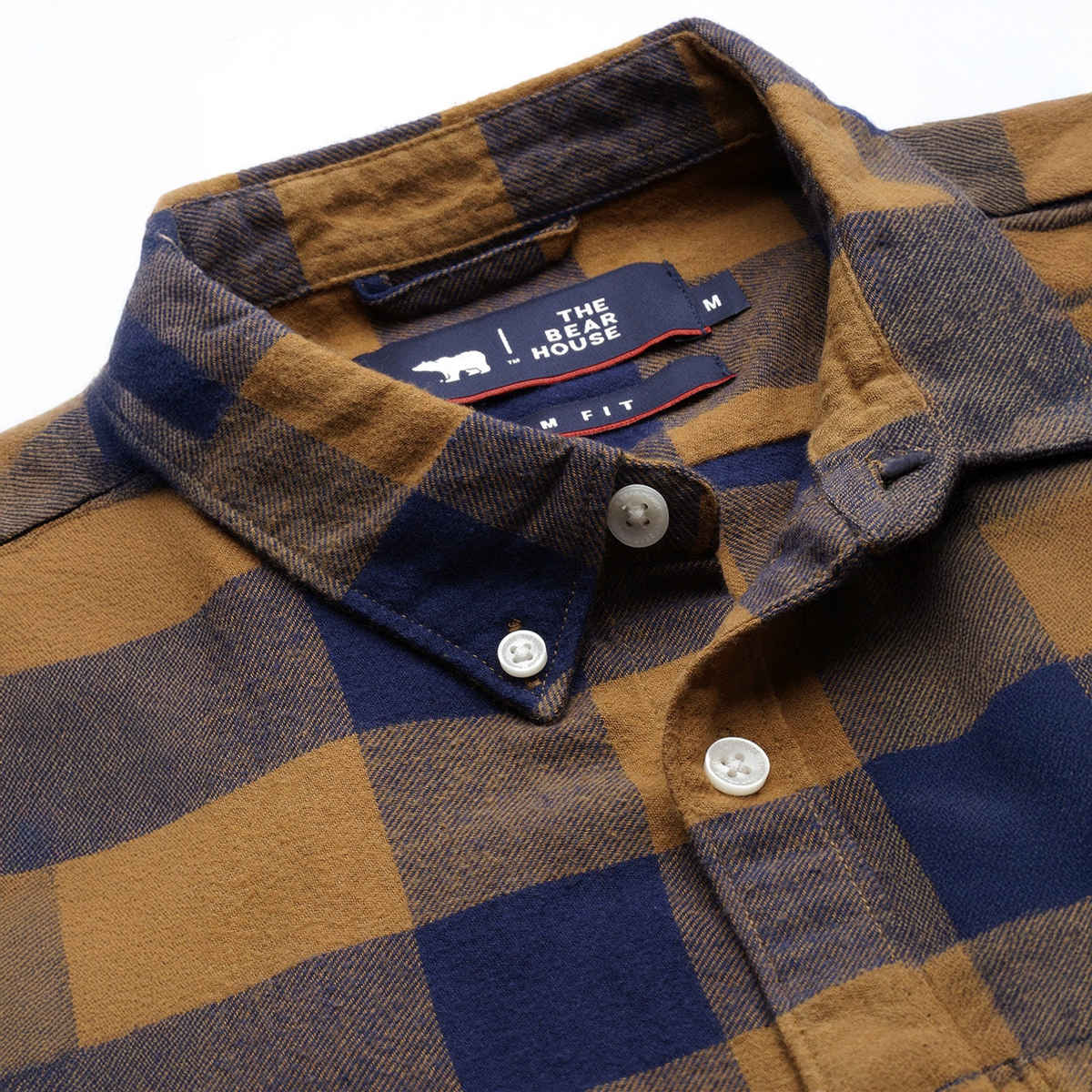 The Bear House Men Slim Fit Checked Shirt - Tonic | Rust and Navy | M
