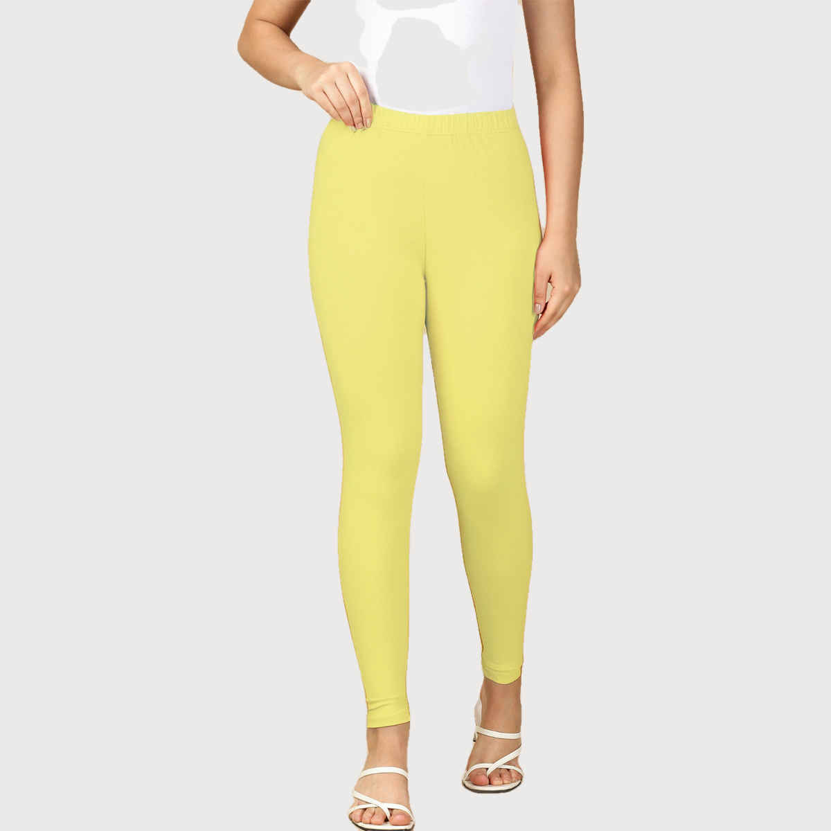PYNK By Lux Cozi Women Flexi-Fit 360 Stretch Ankle Length Prime Cotton Leggings|LT Lemon|Free Size