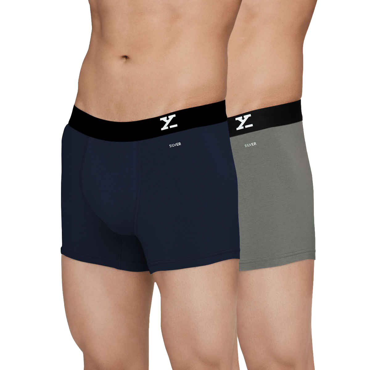 XYXX Men's Aero Cotton Solid Trunks Pack of 2, Midnight Blue & Frost Grey| L