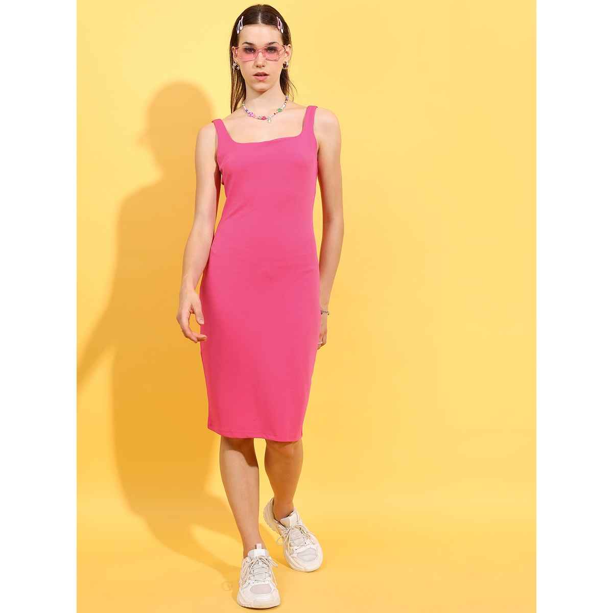 Ketch Women Square Neck Sheath Maxi Dress | Pink | M