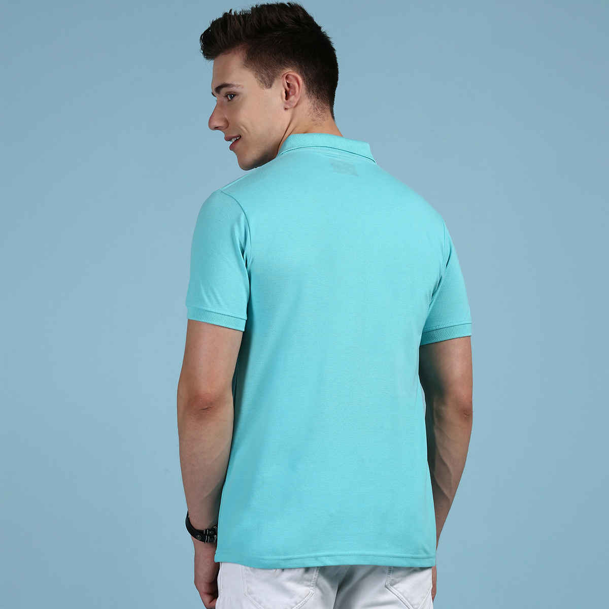 Lux Cozi Men's Solid Cotton Polo T-shirt with Pocket | Pool Blue - M
