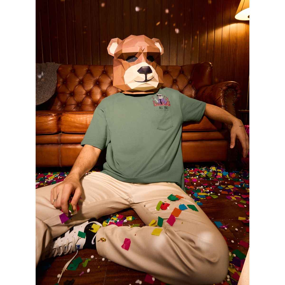 The Souled Store Men's Ted The Stoner All Fine Oversized T-shirt | Green - M