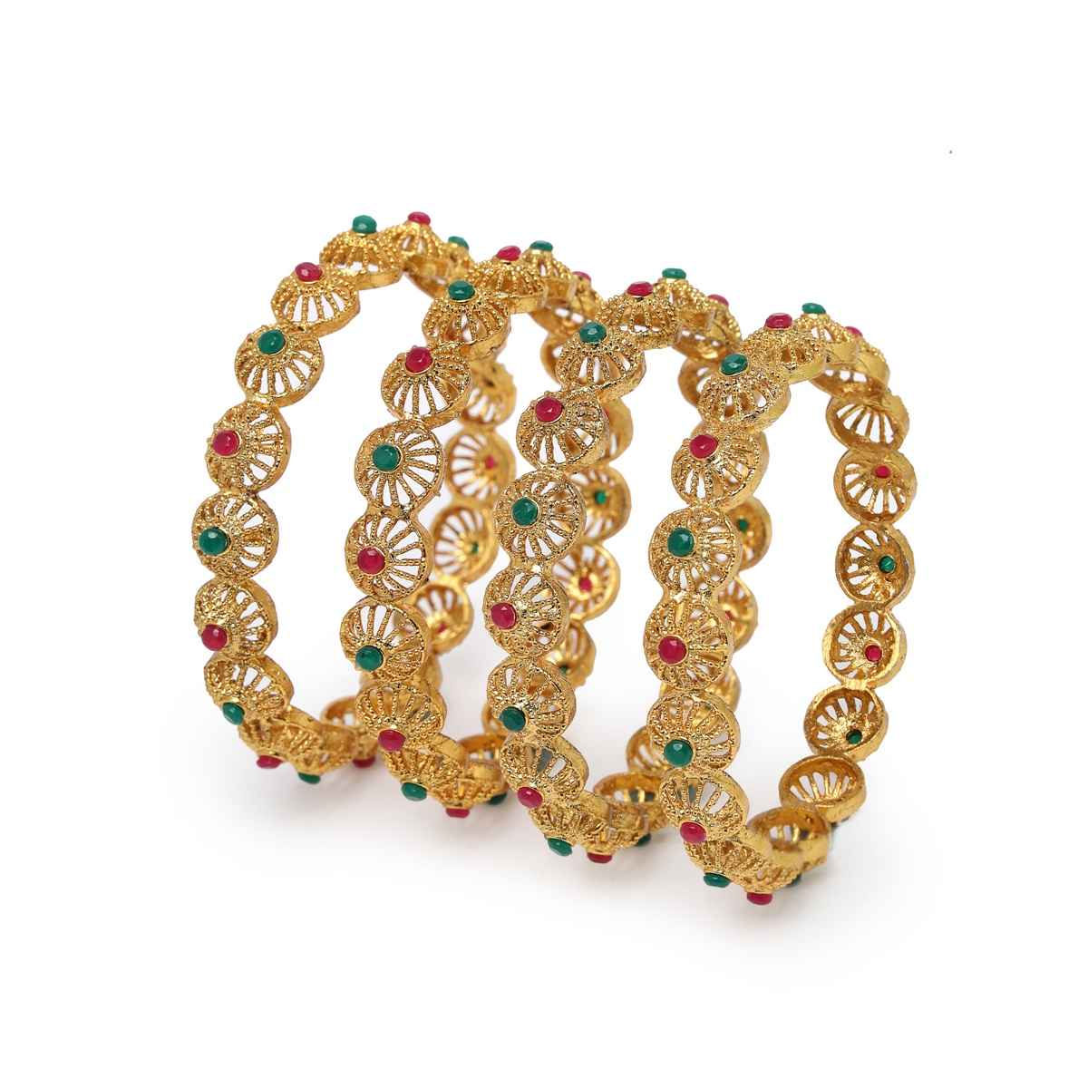 Sukkhi Classic Gold Plated Red & Green Bracelet Bangle Set Jewellery for Women & Girls - 2.8