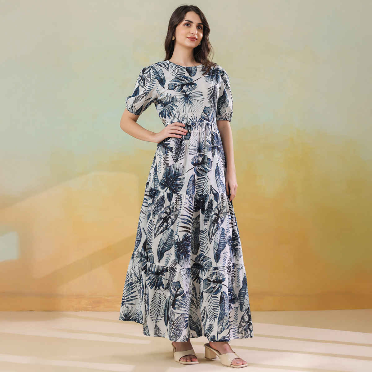 Sanskrutihomes Women's Pure Cotton Dresses | AURA-35 | Blue - XL