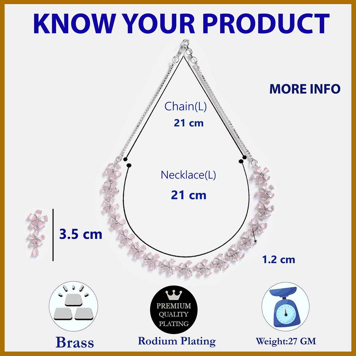 Zeneme Rhodium Plated AD Flower Shaped Jewellery Set For Women & Girls