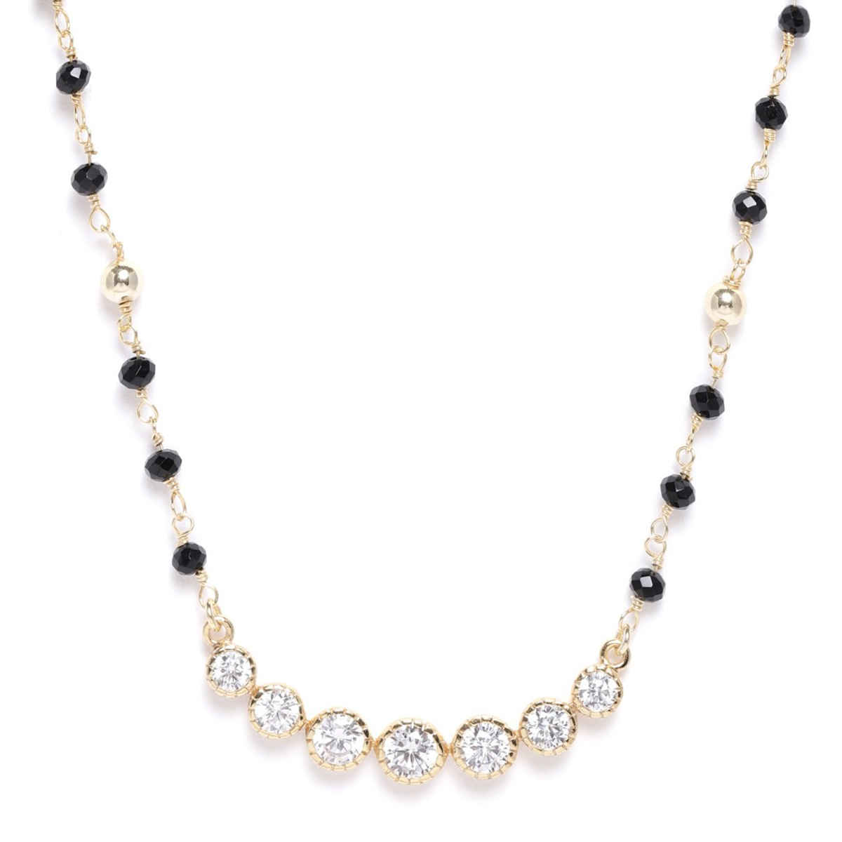 Carlton London 18Kt Gold-Plated CZ-Studded & Artificial Beaded Mangalsutra-B849903N/1