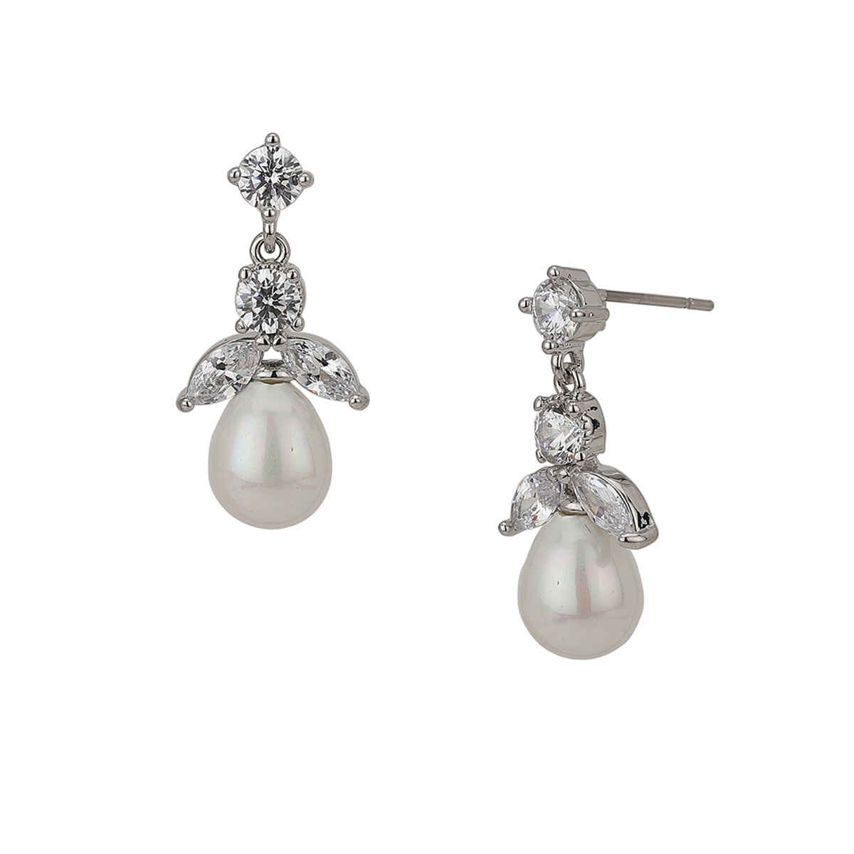 Carlton London Rhodium Plated with CZ and Pearl Necklace and Earring Set | FJS3330