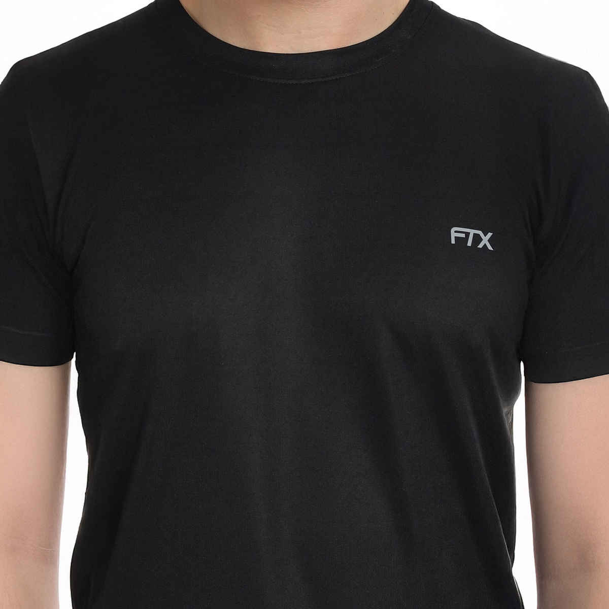 Ftx Men's Solid Round Neck Polyester Half Sleeve Casual T-shirt | Black | L