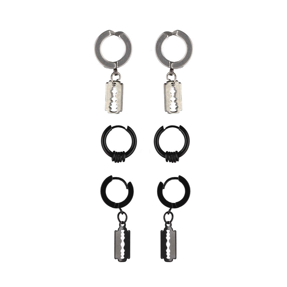 Priyaasi Bold By Priyaasi Black & Silver Blade Hoop Earrings For Men (Set Of 3) (Bd-Ear-40008-Cmb)