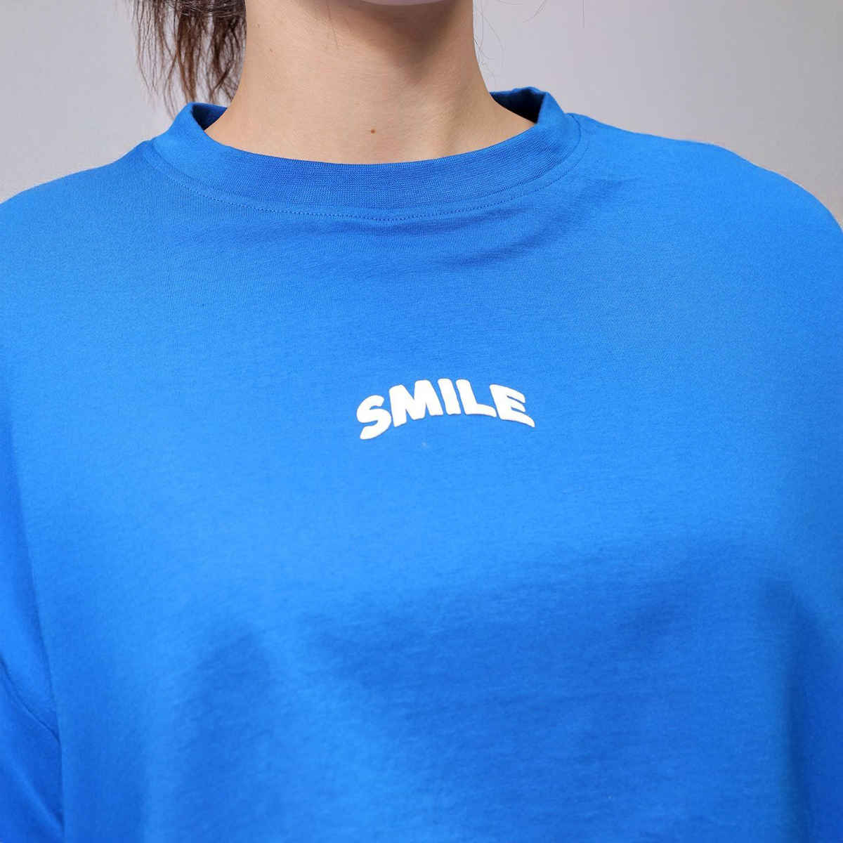 Freehand Women's Boxy Solid Casual Cropped T-shirt | 0424-Zfhcntee6-03 | Galactic Cobalt - M