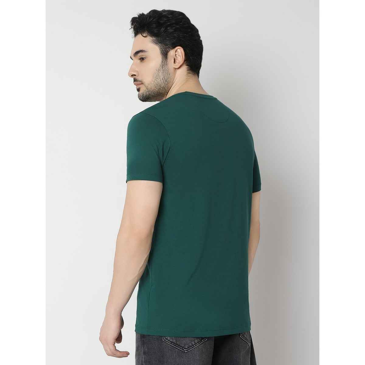Underjeans by Spykar Men Pure Cotton T-shirt | Bottle Green - XL
