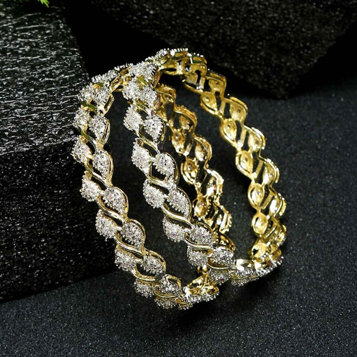 YouBella Traditional Gold Plated and American Diamond Bangle Set for Women (YBBN - 9006C - 2.4)