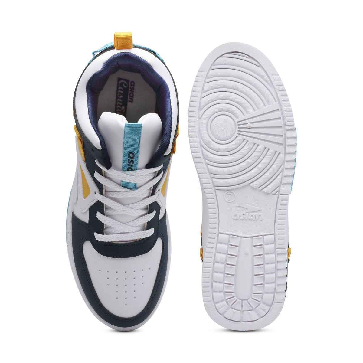 Asian Tarzan-11 Men High Top Sneakers White-Navy (Size-8)