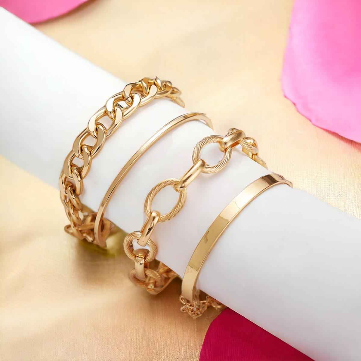 Jewels Galaxy Women Gold-Plated Wraparound & Cuff Bracelet Set